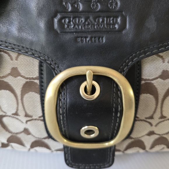 Y2K Coach Bleeker Signature Jacquard Crossbody Black Leather Guitar Strap - Picture 3 of 16